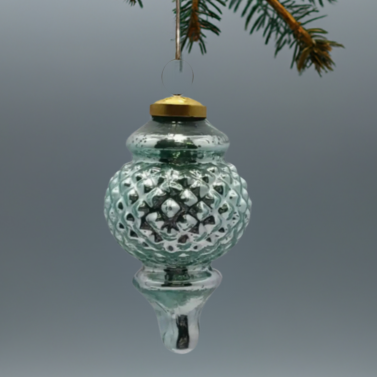 The Canton Christmas Shop Aqua Mercury Glass Retro Finial Ornament Park Hill Collection Midcentury 