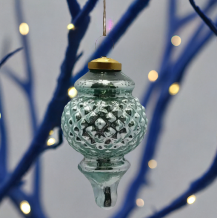 The Canton Christmas Shop Aqua Mercury Glass Retro Finial Ornament Park Hill Collection Midcentury 