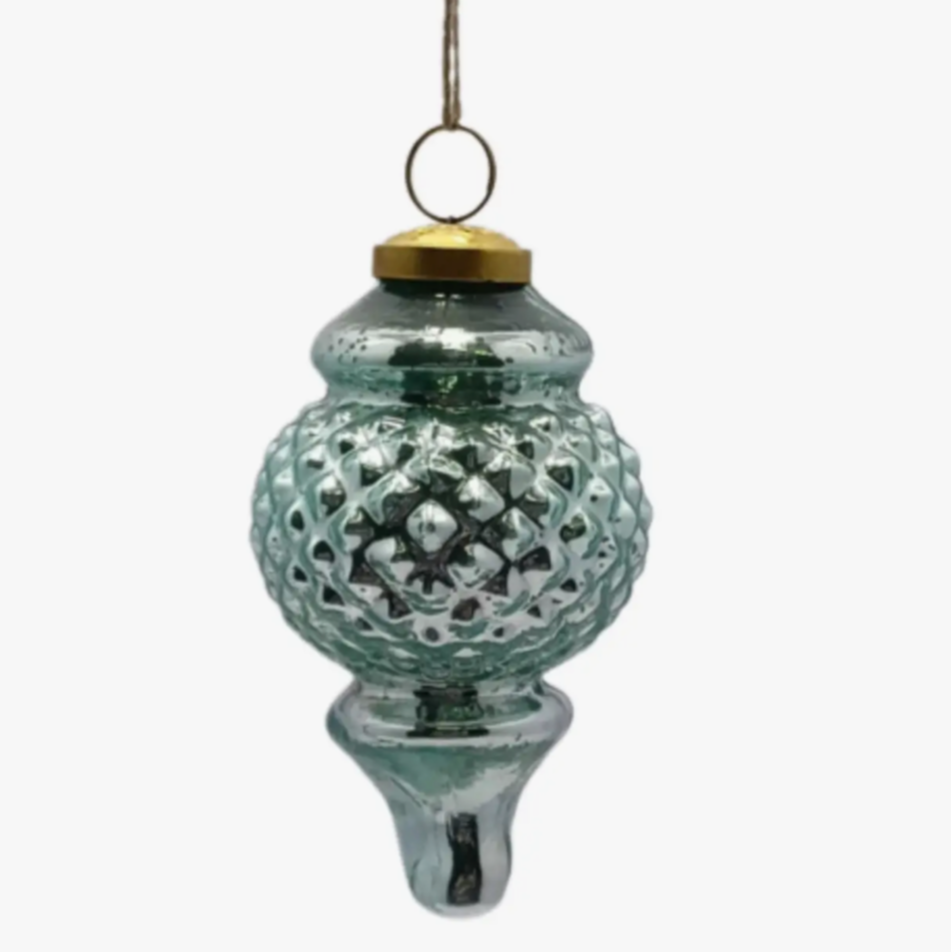 The Canton Christmas Shop Aqua Mercury Glass Retro Finial Ornament Park Hill Collection Midcentury 