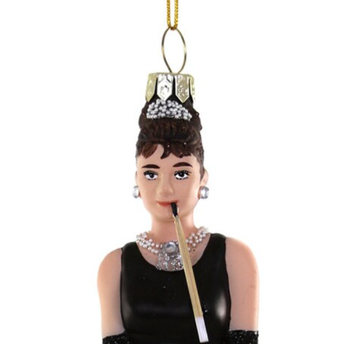 Christmas Cheer All Year Audrey Hepburn Holly Golightly Breakfast at Tiffanys Glass Ornament by Cody Foster and Co