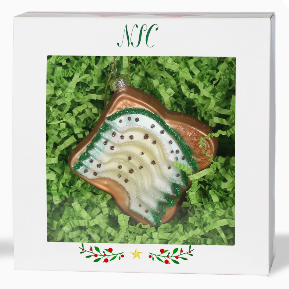 The Canton Christmas Shop Avocado Toast Glass Ornament Glittered in Gift Box Foodie Treat