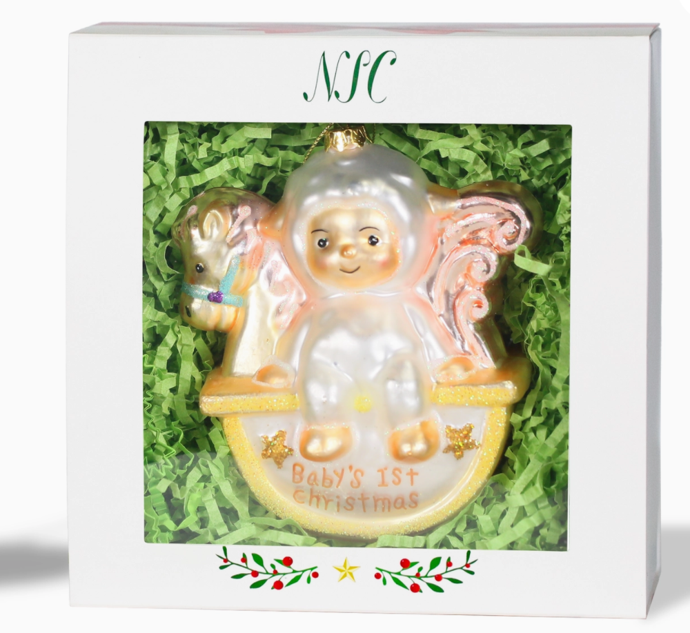 The Canton Christmas Shop Baby's First Christmas Rocking Horse Ornament with moon and stars