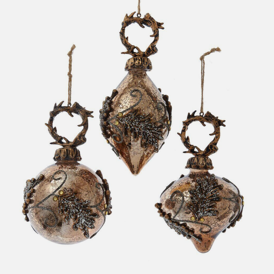 The Canton Christmas Shop ball and onion finial with antlers ornaments by Kurt Adler