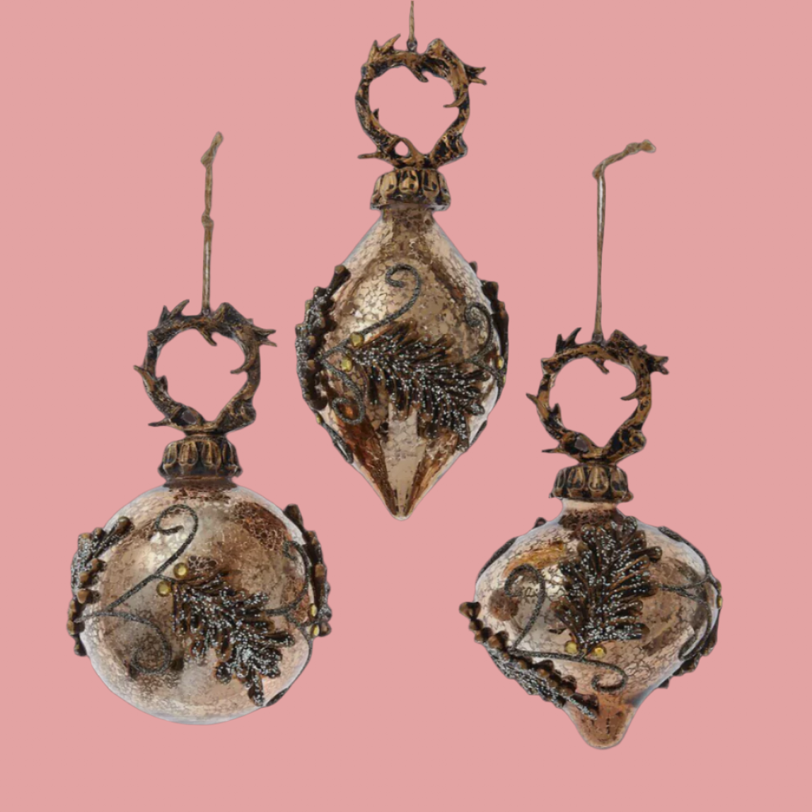 The Canton Christmas Shop ball and onion finial with antlers ornaments by Kurt Adler