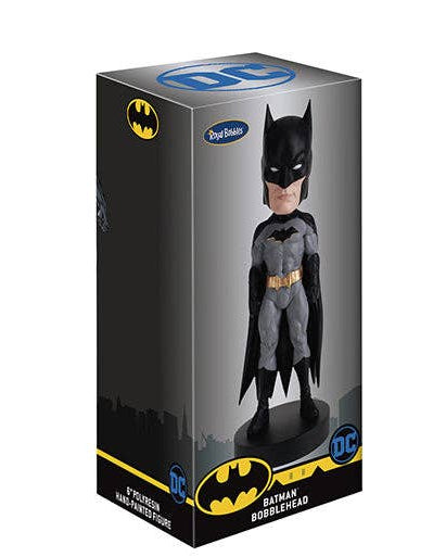 christmas cheer all year boxed Batman bobblehead figure by Topps, shown in its retail packaging against a plain white background. The box is dark gray and black with blue and yellow Batman/DC branding and a printed image of the figure on the front.