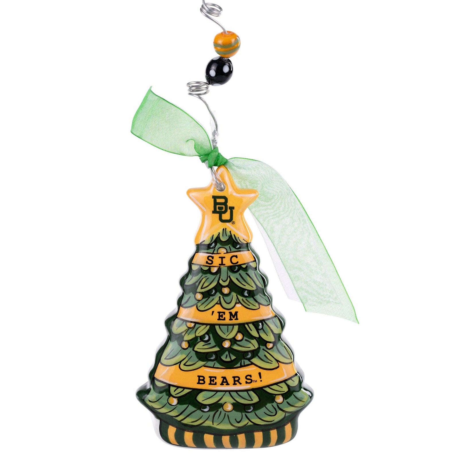 Christmas Cheer All Year Baylor University Decorative Christmas tree ornament with 'Bears!' text on a white background