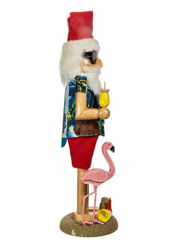 Christmas Cheer All Year online store Decorative Beach Santa Nutcracker from Kurt Adler in a tropical outfit with a flamingo and sand