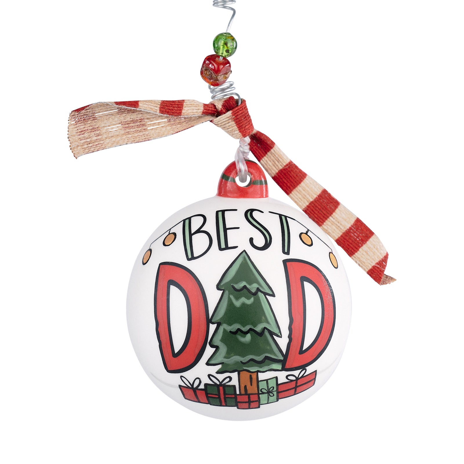 The Canton Christmas Shop Best Dad Handpainted Ceramic Christmas Ornament by Glory Haus with Ribbon Tie and Beads