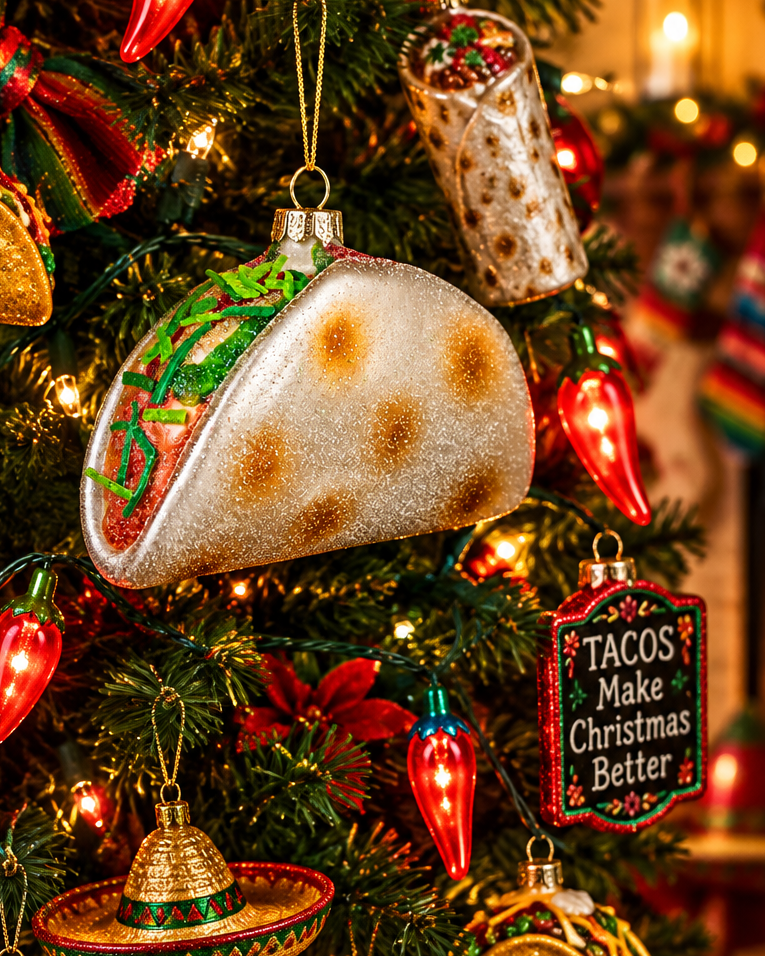 Christmas Cheer All Year Giant Taco Boxed Gift Ornament Feliz Navidad