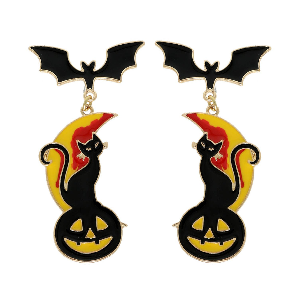 Halloween-themed earrings with black cats, bats, and jack-o'-lanterns Christmas Cheer All year
