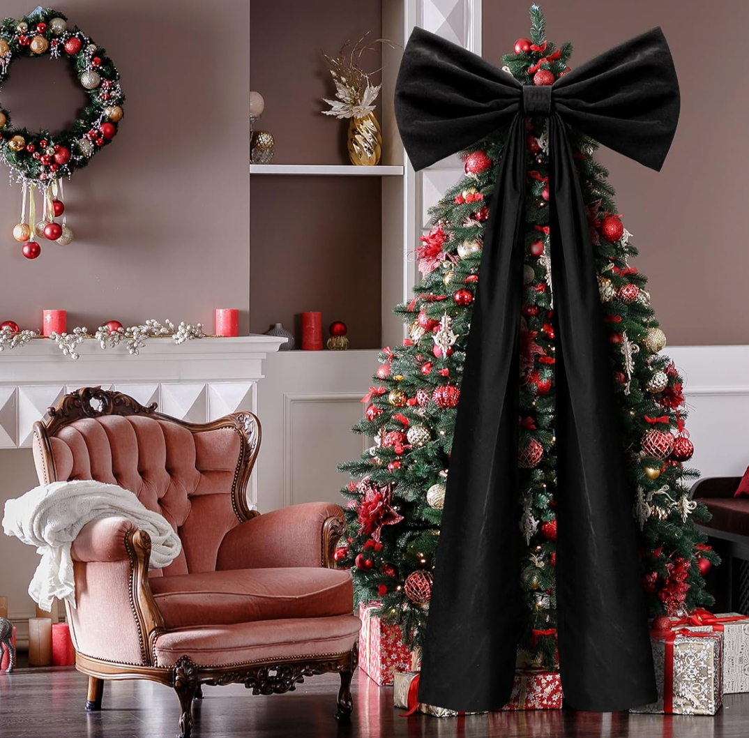 Christmas Cheer All Year Black Velvet Bow Treetopper