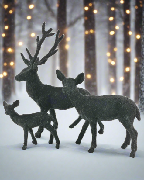 Christmas Cheer All Year Black Velvet Glitter Deer Family Set of 3 Cody Foster