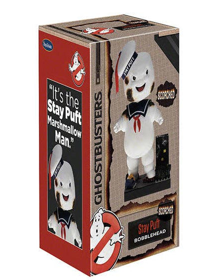 Christmas Cheer All year Stay Puft Marshmallow Man bobblehead packaging with Ghostbusters logo