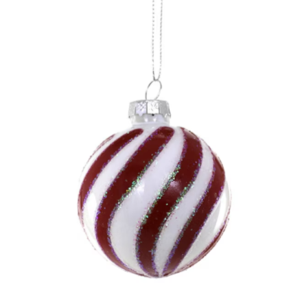 Christmas Cheer All Year Bright Red and White Striped Ball Ornament Set of 6