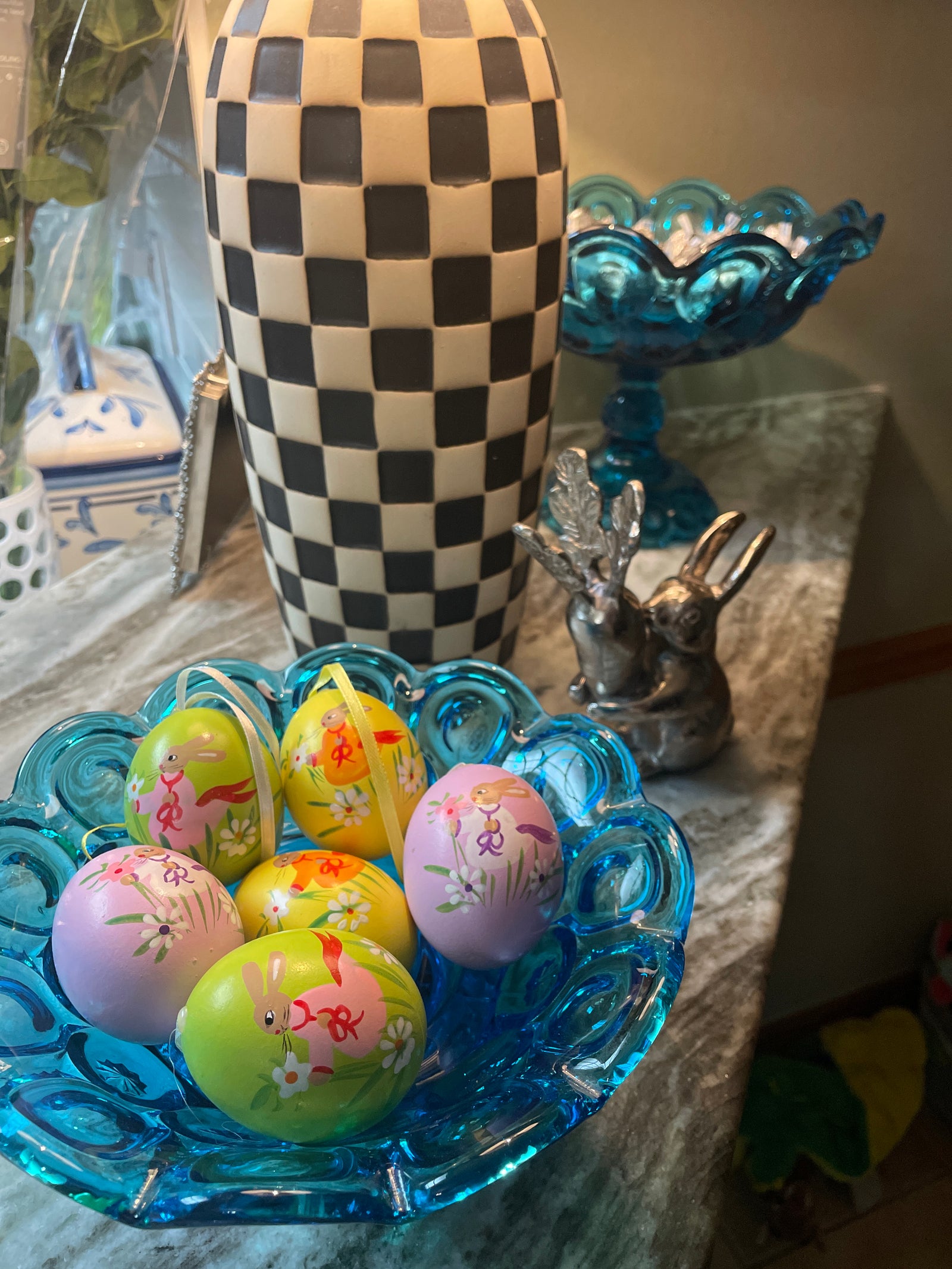 Christmas Cheer All Year Bunny Rabbit painted easter resurrection eggs in box set of six for holiday egg hunt display decor