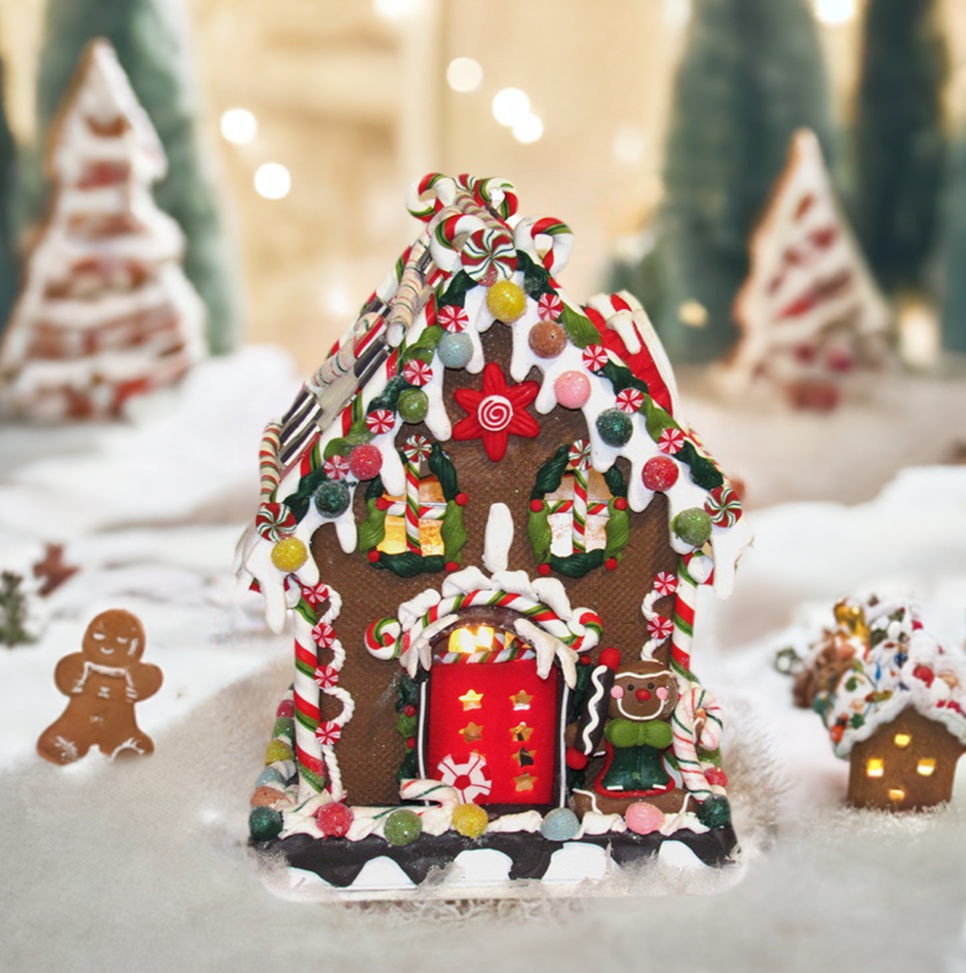 Christmas Cheer All Year 8 5/8" Decorated Gingerbread Candy House with C7 Lighting by Kurt Adler