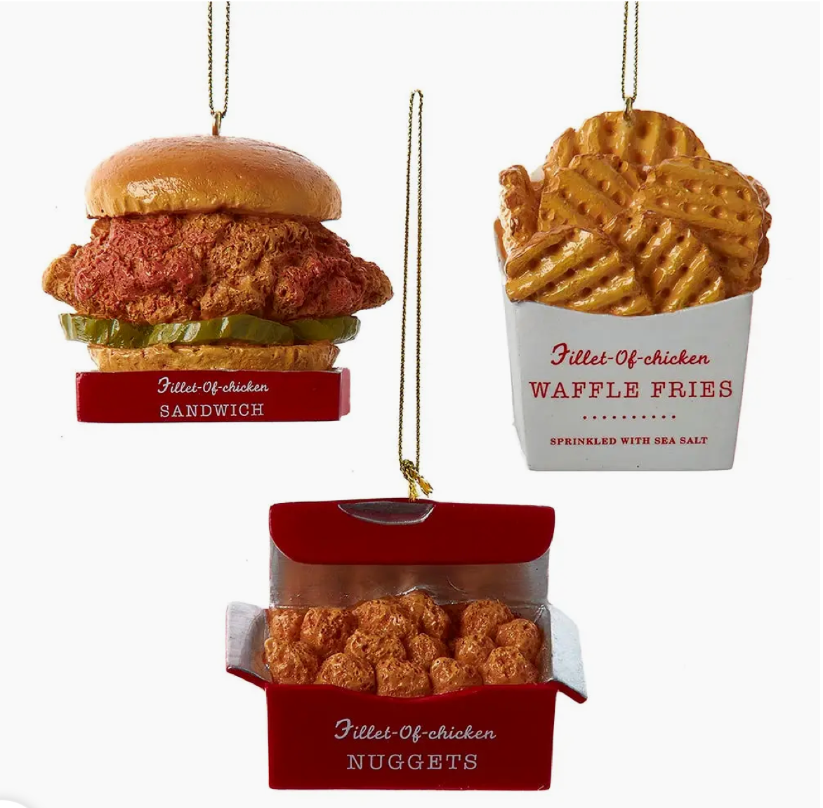 The Canton Christmas Shop Fast Food Ornaments Chick-Fil-A Fried Chicken Sandwich Nuggets Waffle Fries by Kurt Adler