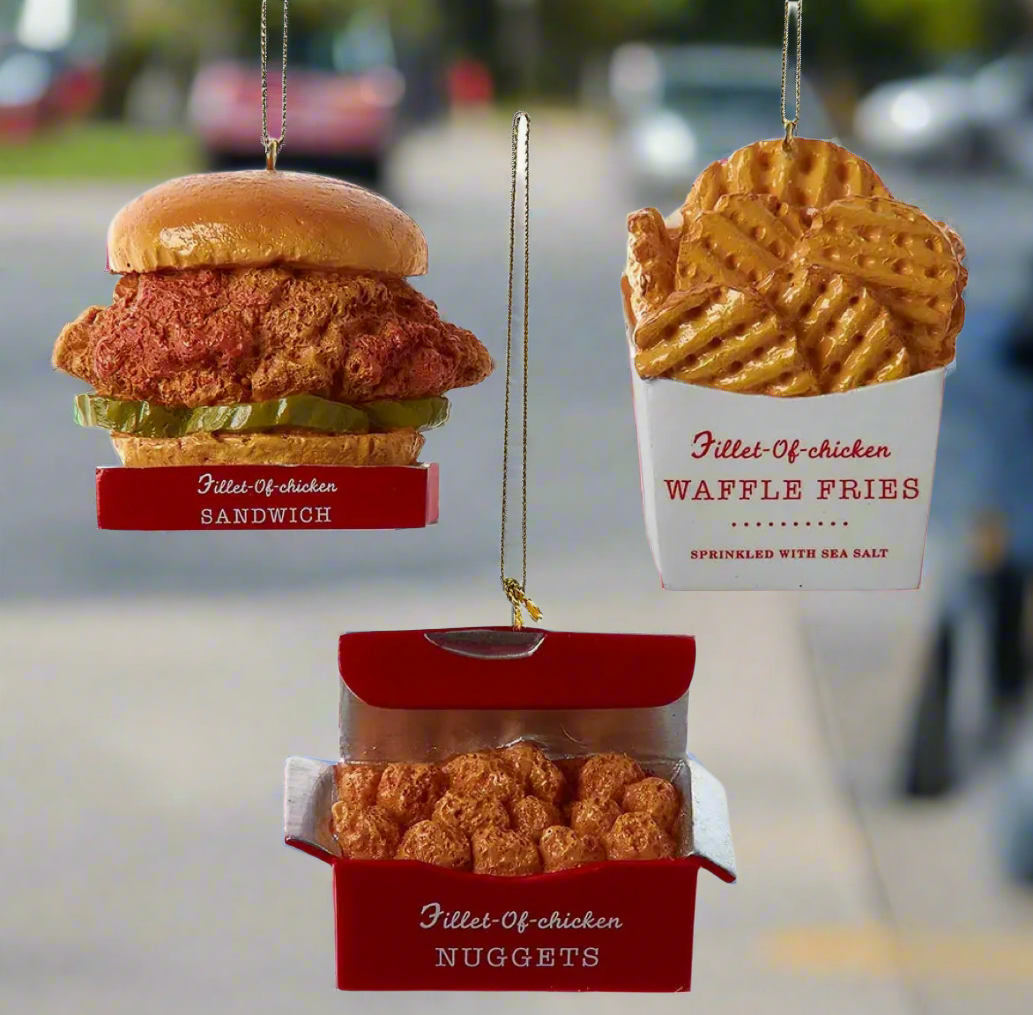 The Canton Christmas Shop Fast Food Ornaments Chick-Fil-A Fried Chicken Sandwich Nuggets Waffle Fries by Kurt Adler