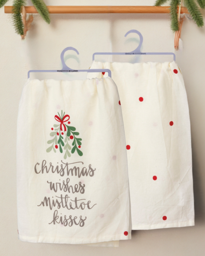 Christmas cheer all year Christmas Wishes Mistletoe Kisses 100% Cotton Kitchen Towel