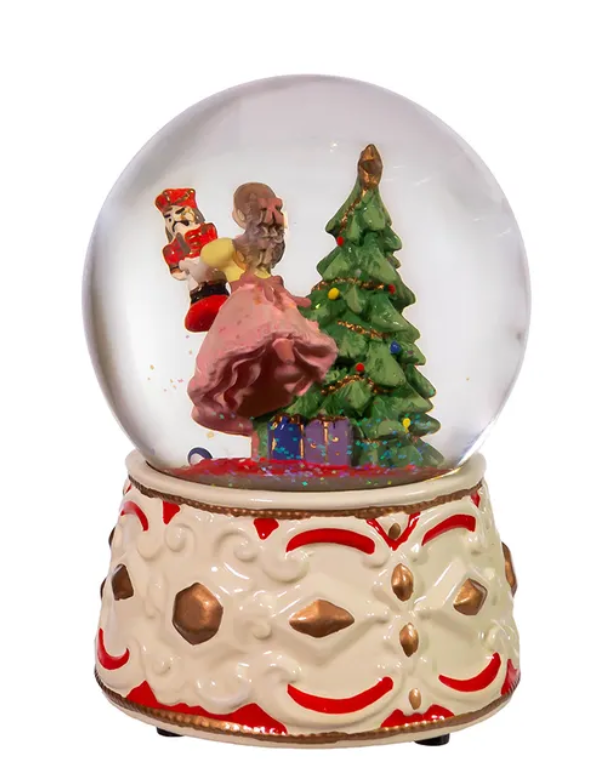 Christmas Cheer All Year 5.5" Clara with nutcracker musical snow globe by Kurt adler rear view