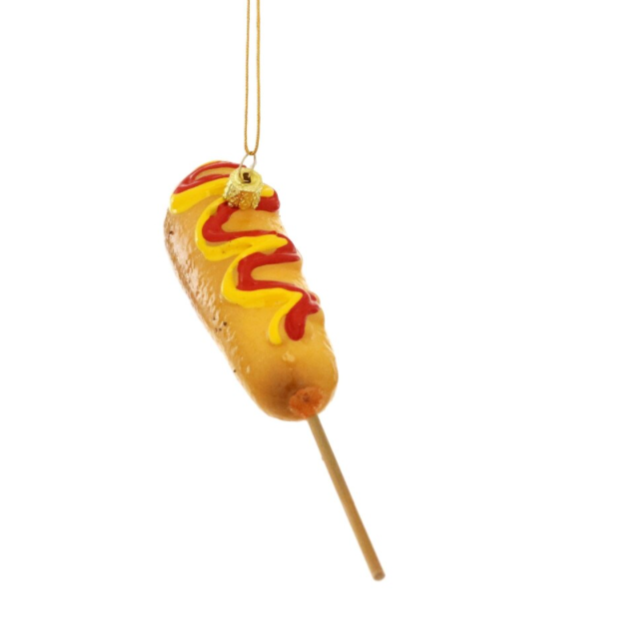 The Canton Christmas Shop Cody Foster Corn Dog on a Stick with Mustard and Ketchup Fairgrounds Texas State Fair