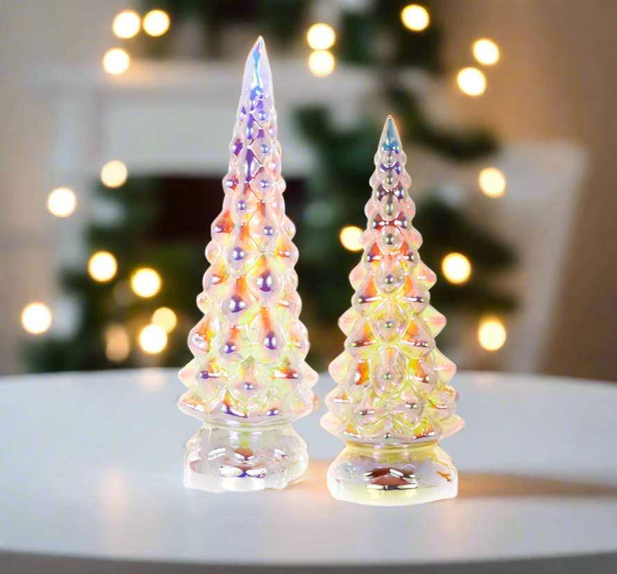 Christmas Cheer All Year Cody Foster Iridescent Textured Glass Trees on a holiday table