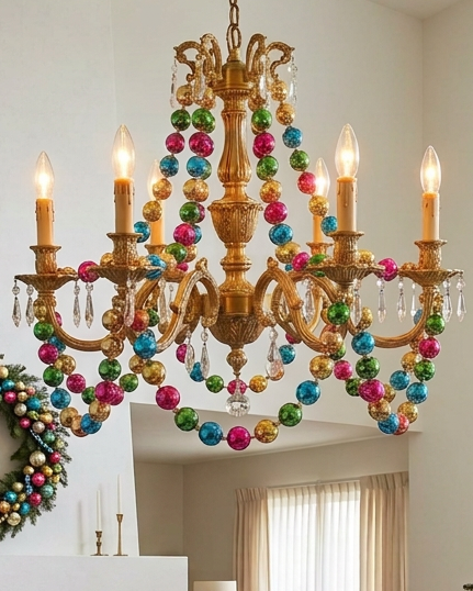 Christmas Cheer All Year Cody Foster Oversized Rainbow Colored Glass Garland Retro for Christmas