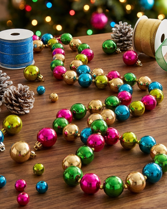 Christmas Cheer All Year Cody Foster Oversized Rainbow Colored Glass Garland Retro for Christmas