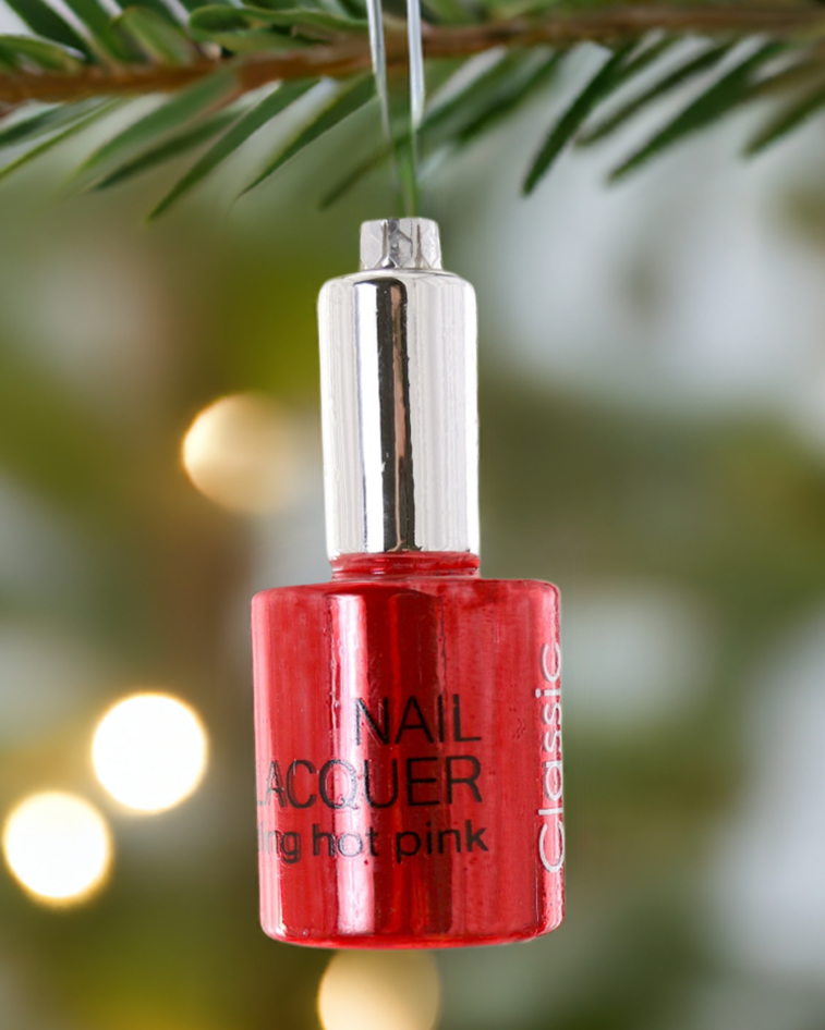 Christmas Cheer All Year Classic Red Nail Lacquer Polish Glass Ornament by Cody Foster