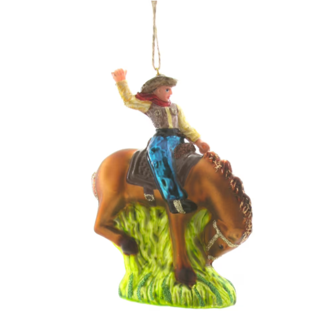 The Canton Christmas Shop Cody Foster Vintage Cowboy Glass Ornament for Texas or western themed Christmas tree