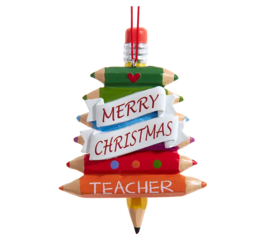 The Canton Christmas Shop Colorful Pencil Tree Merry Christmas Teacher Ornament by Kurt Adler