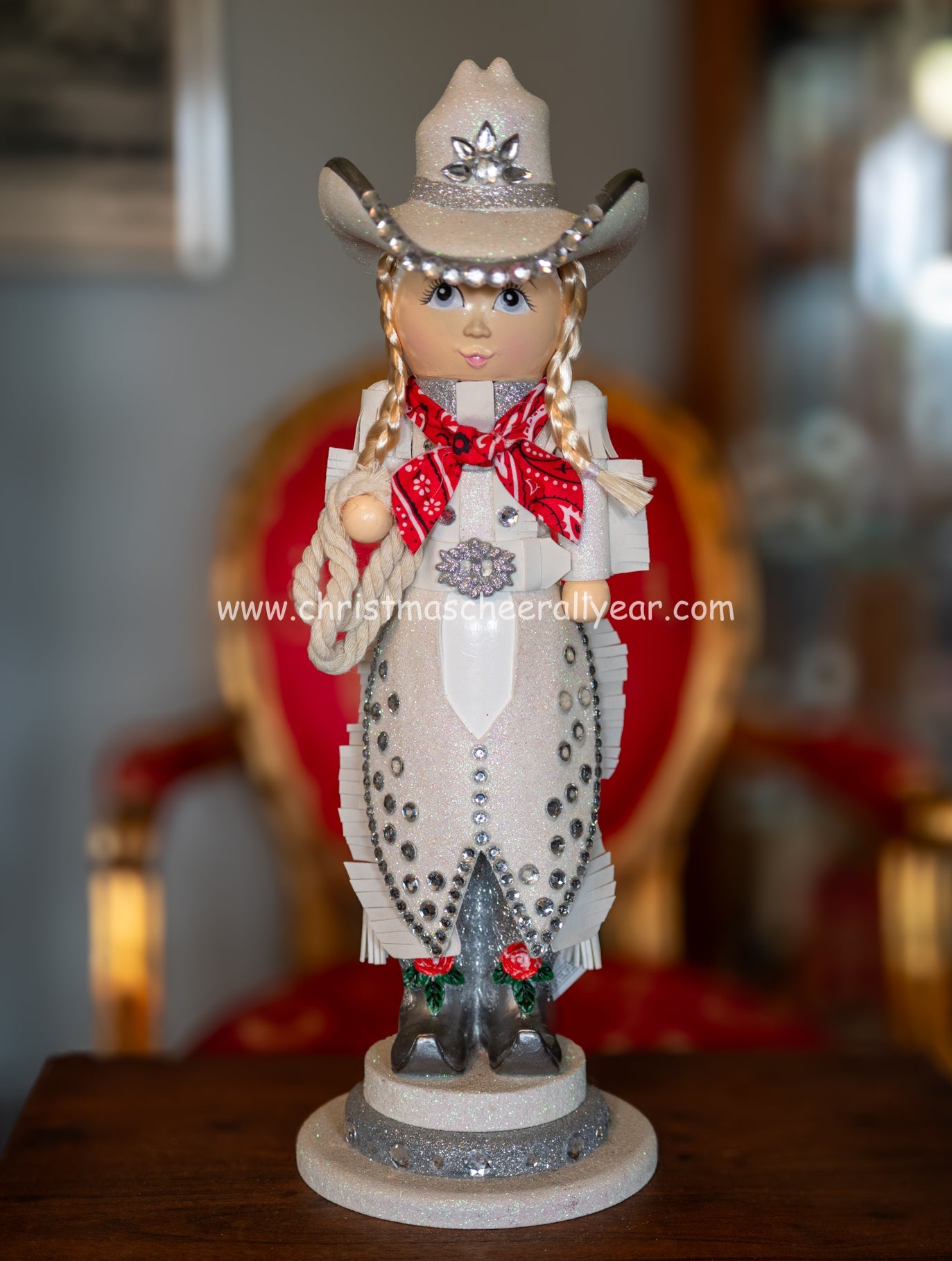 Cowgirl nutcracker with great detail and perfect for display all year available at Christmas Cheer All Year