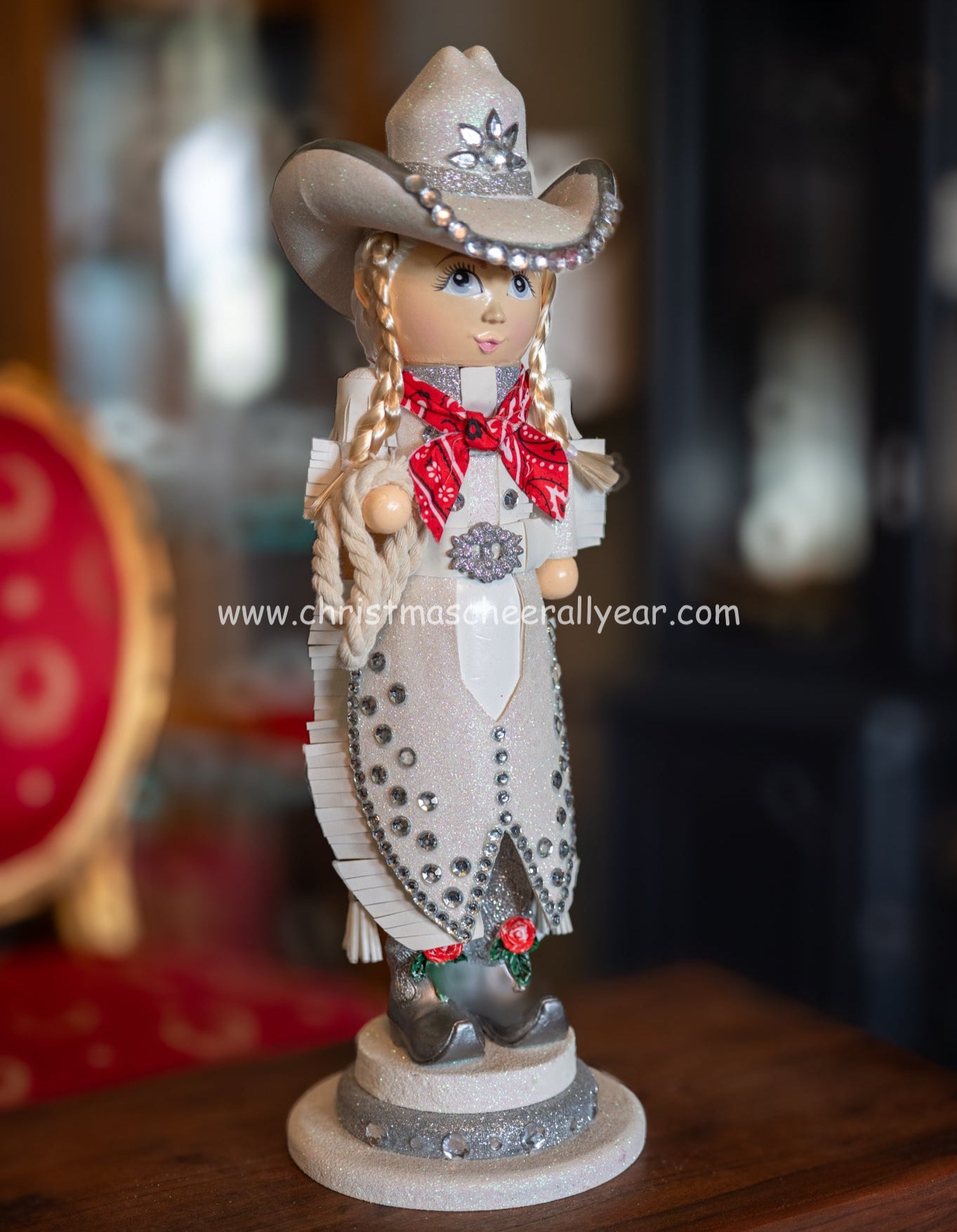 Cowgirl nutcracker with great detail and perfect for display all year available at Christmas Cheer All Year