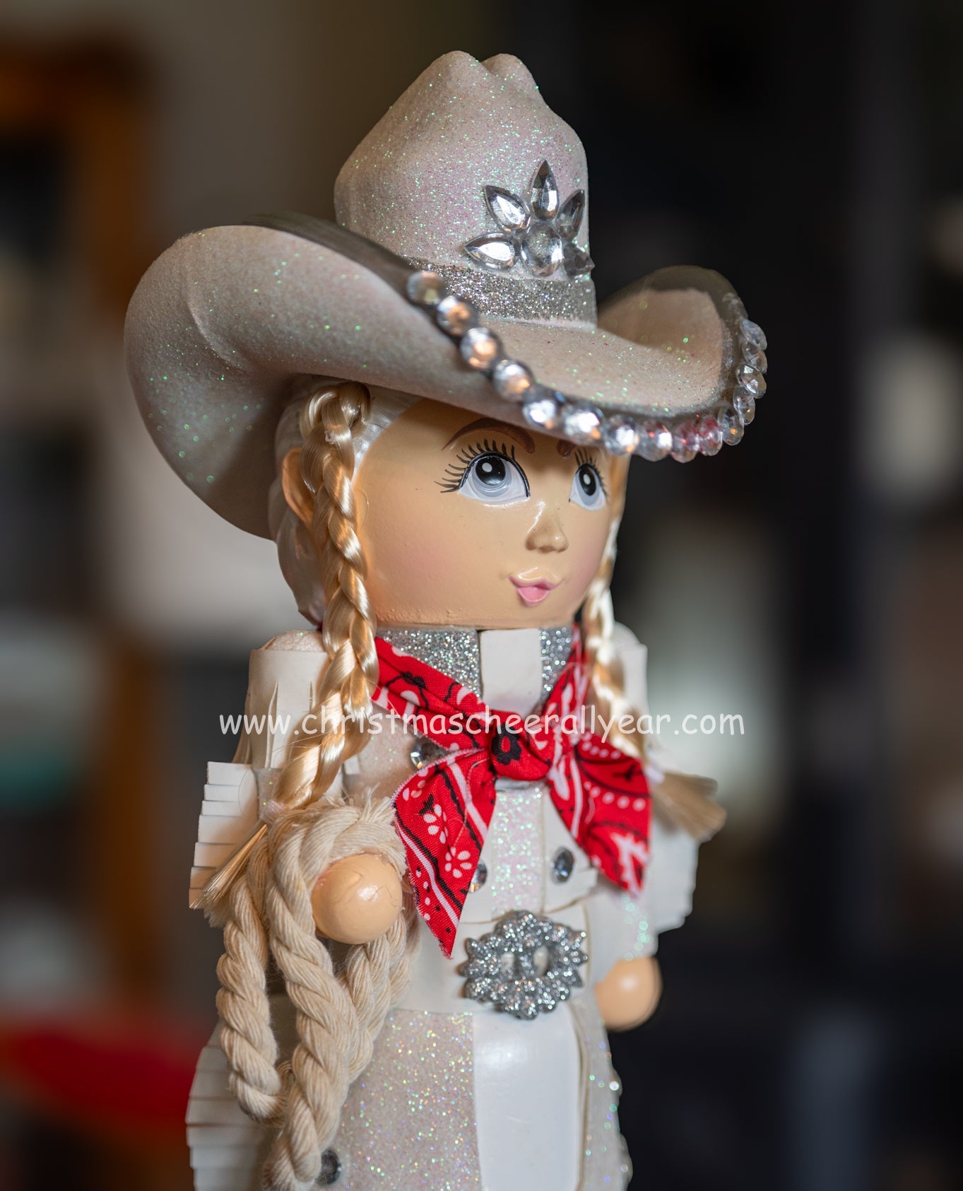 Christmas Cheer All Year your online Christmas store presents the cowgirl nutcracker perfect for decor. 