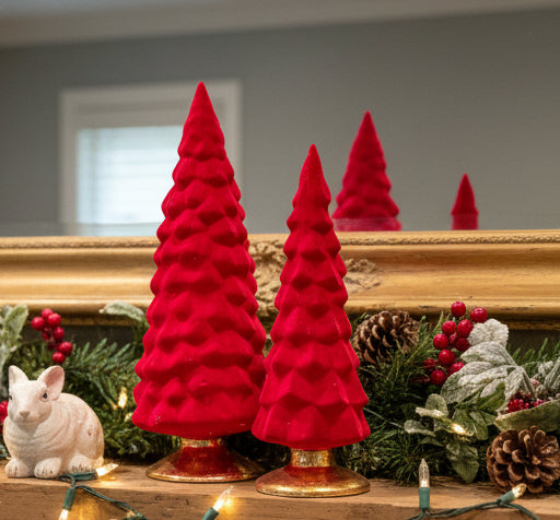 Christmas Cheer All Year Crushed Velvet Scarlet Glass Trees by Cody Foster
