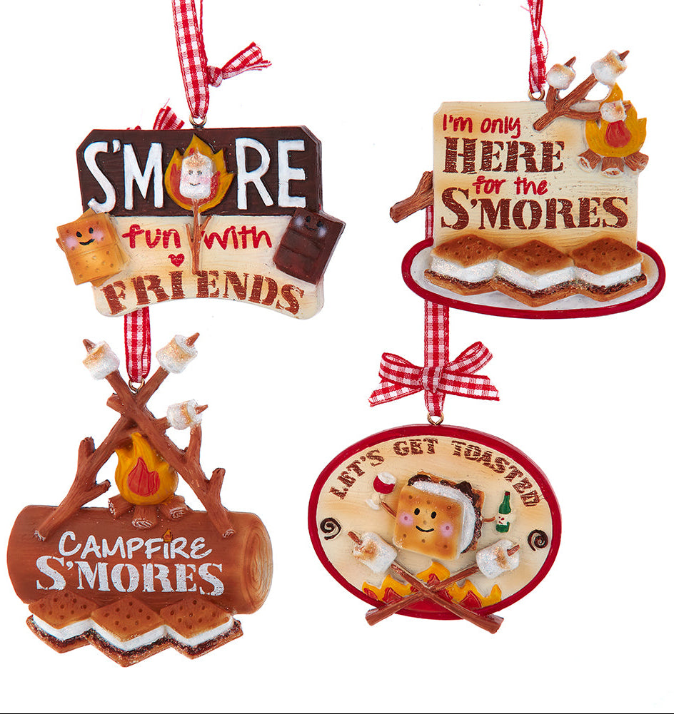 Christmas Cheer All Year Just Here for the S'mores Campfire S'mores Let's Get Toasted S'more fun with friends Kurt Adler Resin Christmas ornaments