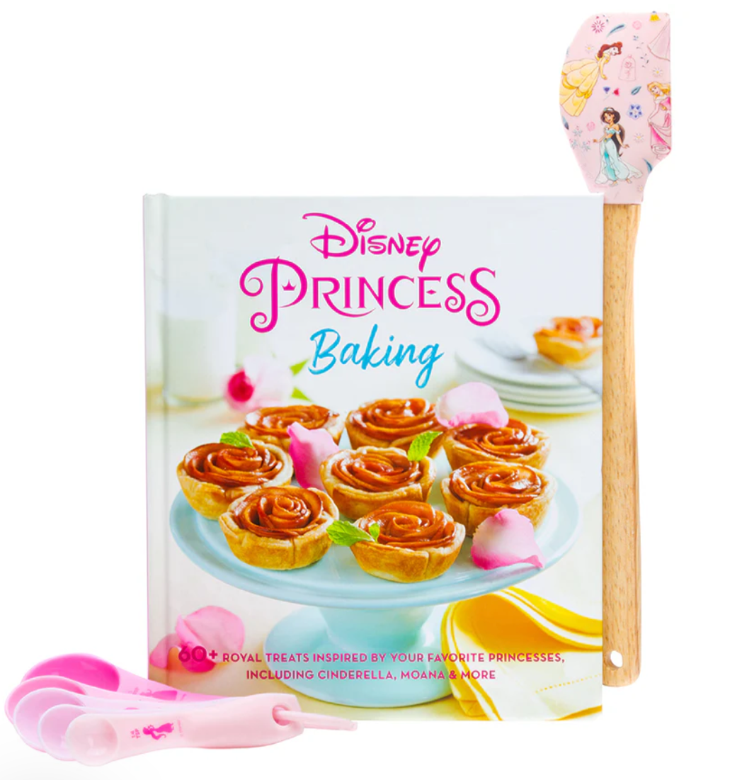 Disney Princess baking book with a spatula and measuring spoons on a white background Christmas Cheer All Year