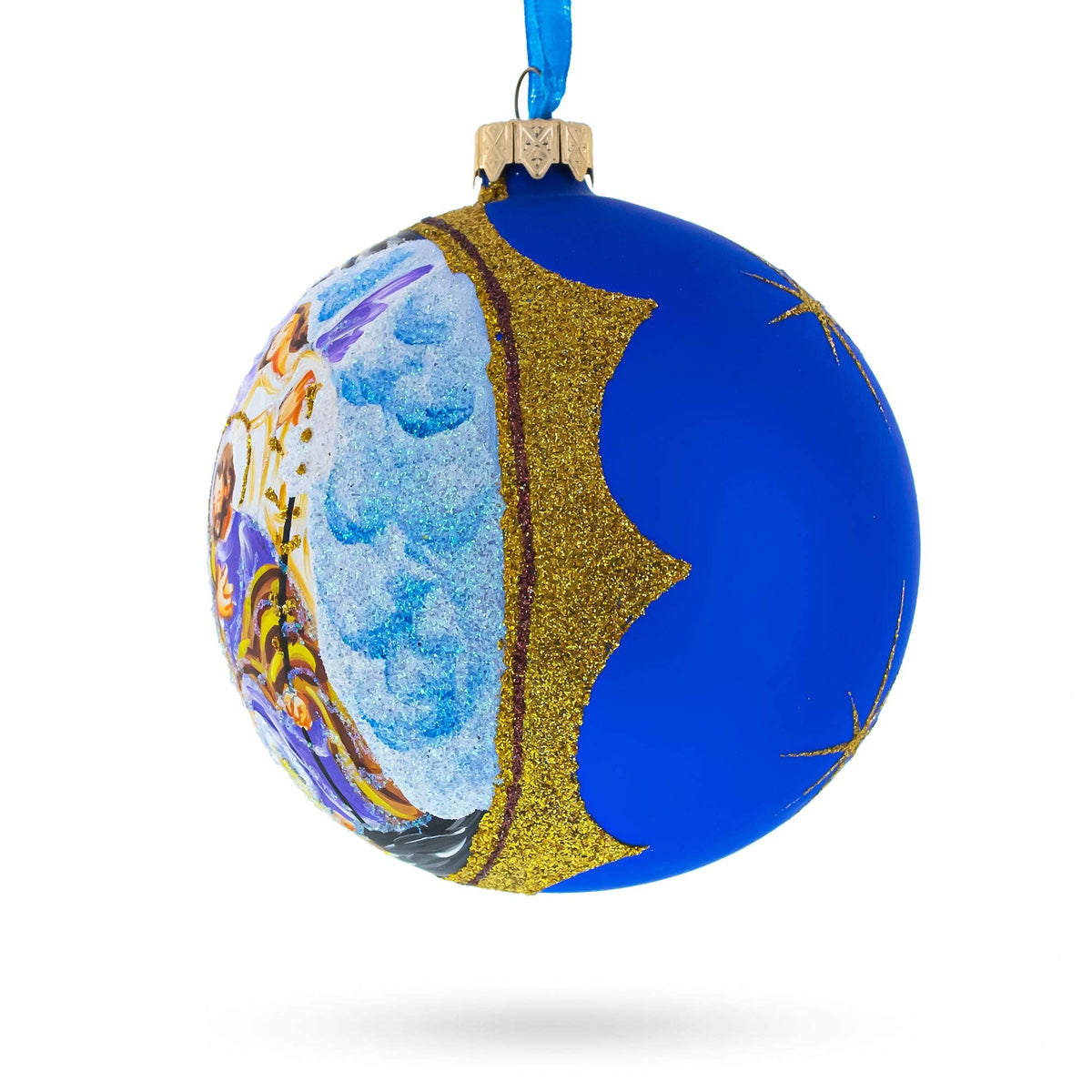 The Canton Christmas Shop Divine Angels Watching Over Nativity Handpainted Glass Ball Ornament Ukraine Old World Style