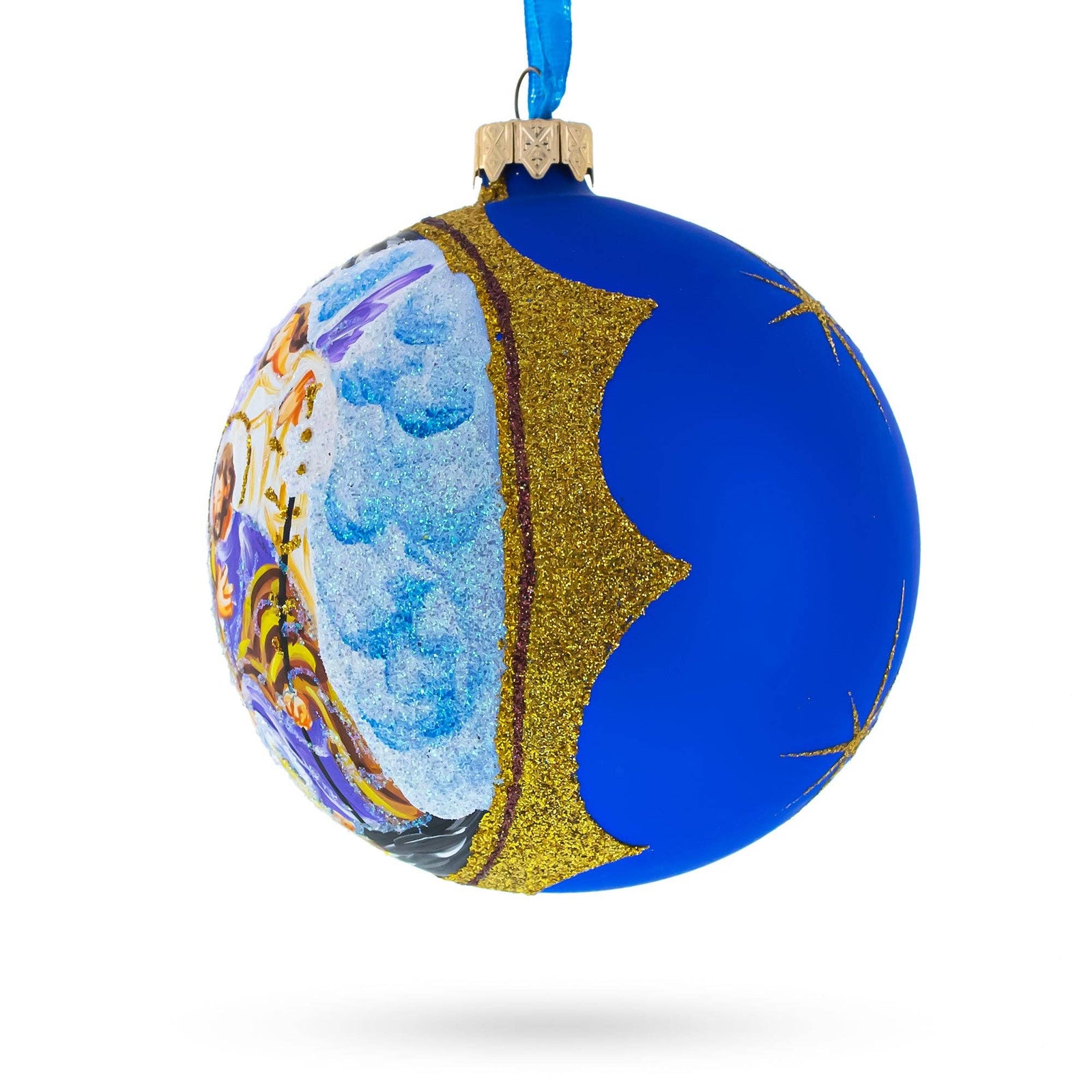 The Canton Christmas Shop Divine Angels Watching Over Nativity Handpainted Glass Ball Ornament Ukraine Old World Style