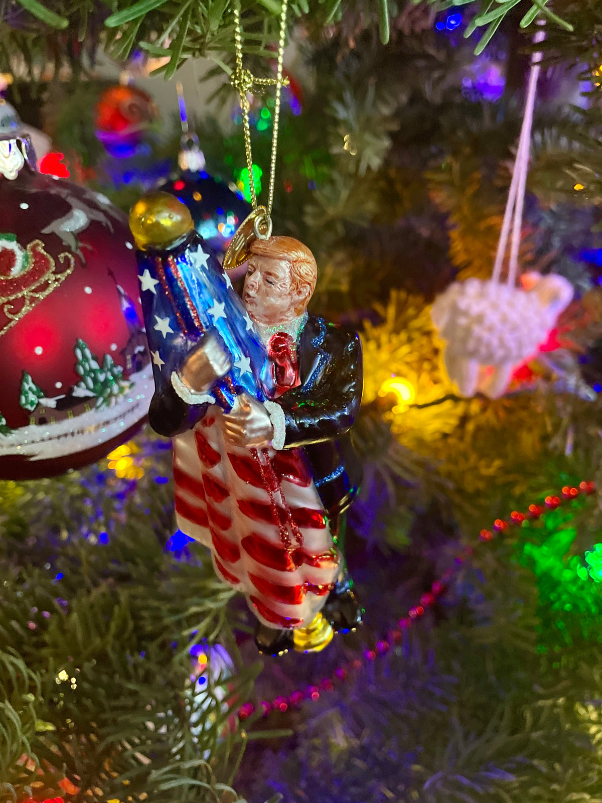 Christmas Cheer All Year Donald J Trump Kissing the Flag 250th America anniversary Ornament
