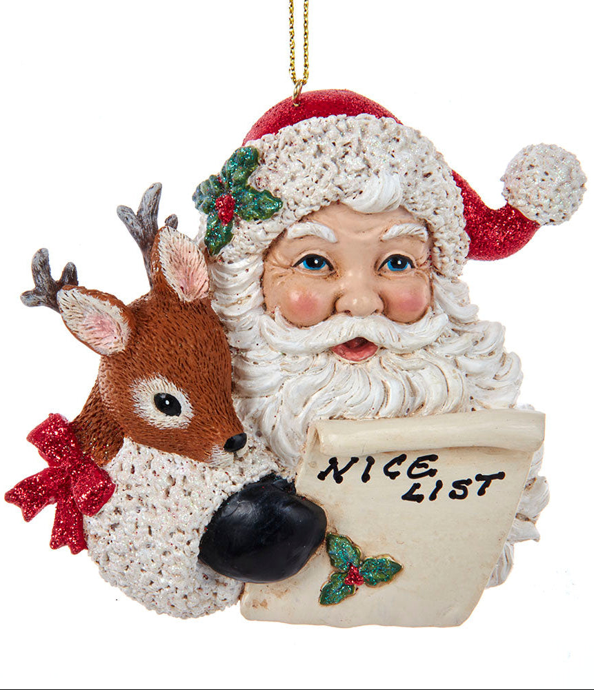 Christmas Cheer All Year Santa's Nice List with Reindeer holly mittens Kurt Adler ornament
