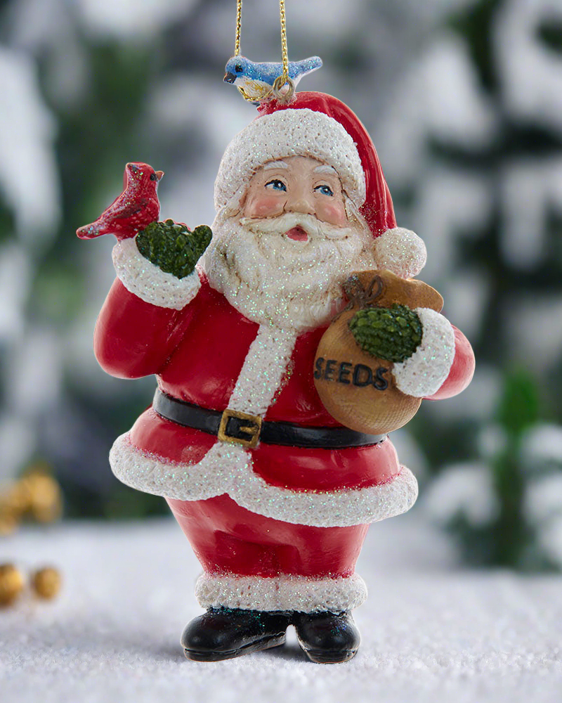 Christmas Cheer All Year Resin Santa with Birds and Glitter Holiday Ornament by Kurt Adler