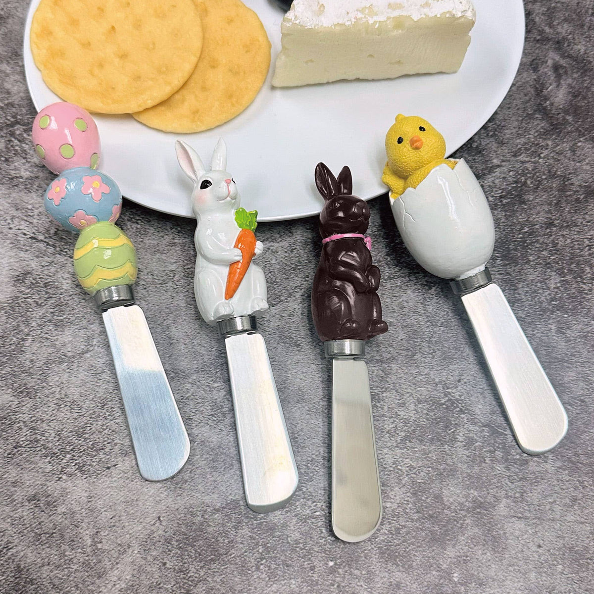The Canton Christmas Shop Easter Assortment Resin Spreaders, Set of 4 White Rabbit Easter eggs Baby Chick Chocolate Rabbit