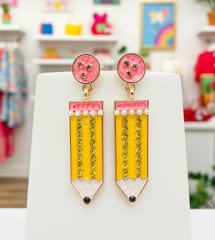 Amanda Bright Designs Enamel Rhinestone Pencil Earrings for Teacher administrator appreciation
