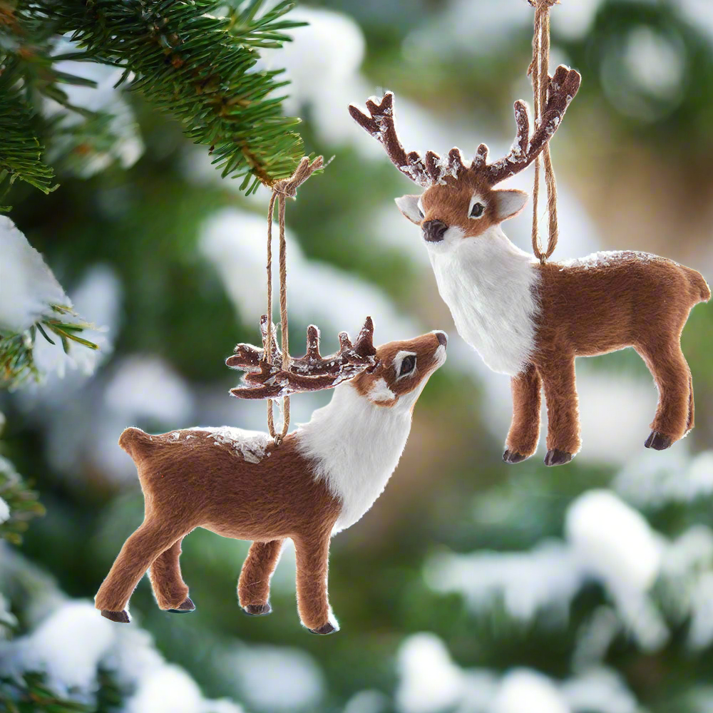 The Canton Christmas Shop Furry Reindeer with Snow Ornaments, Assorted by Kurt Adler