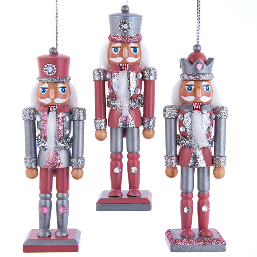 Christmas Cheer All Year Pink and Pewter Soldier Nutcracker Ornaments Kurt Adler F2193