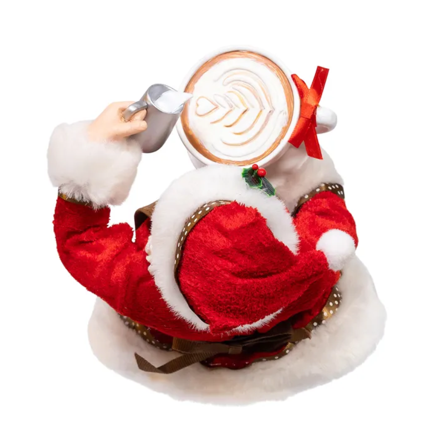 The Canton Christmas Shop Fabriche Santa Barista Figurine I love coffee