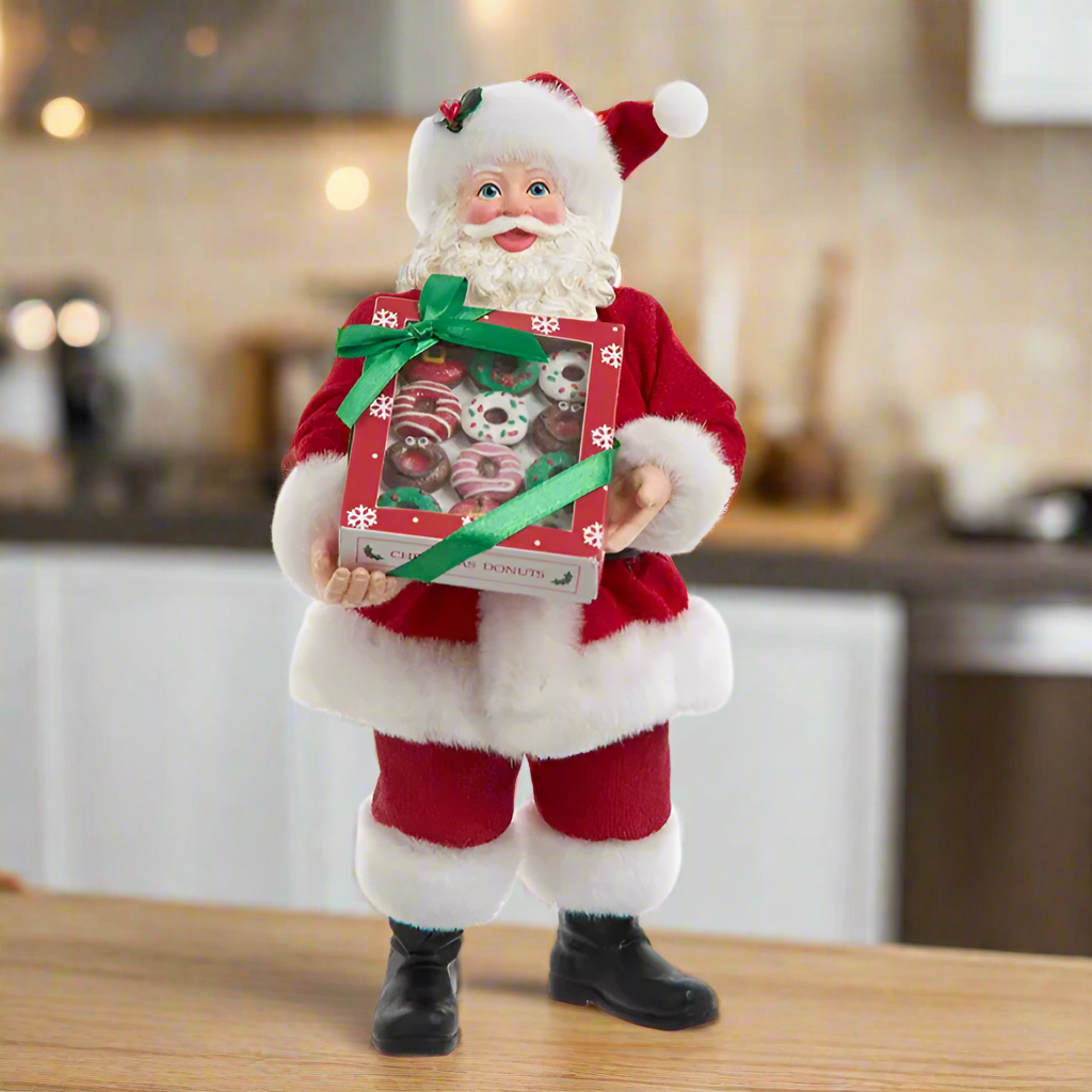 The Canton Christmas Shop Fabriche Santa Holding Box of Christmas Donuts by Kurt Adler
