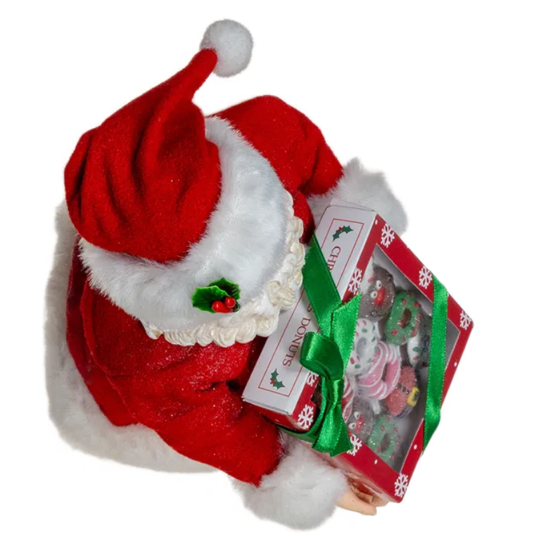 The Canton Christmas Shop Fabriche Santa Holding Box of Christmas Donuts by Kurt Adler top view