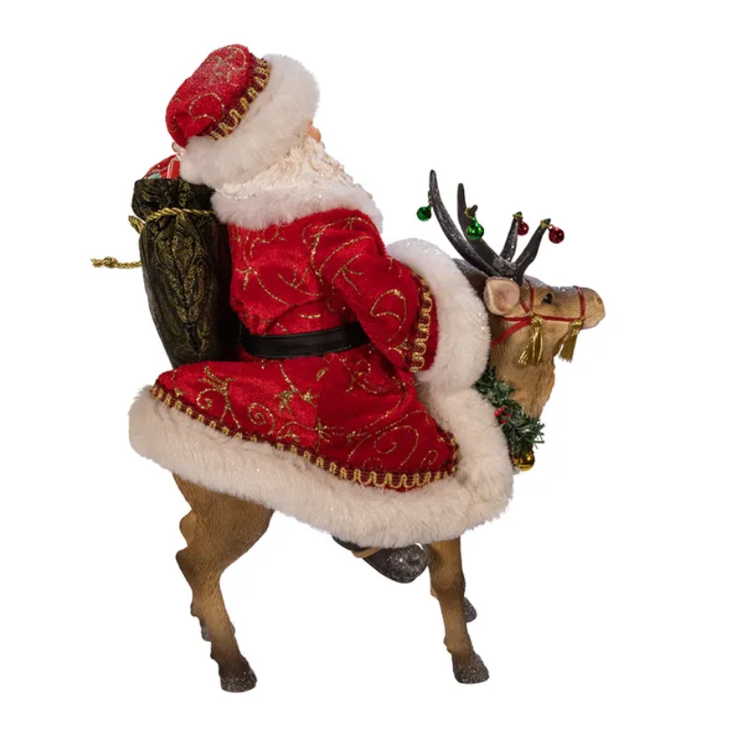 Christmas Cheer All Year 11.5" Fabriche Santa on Reindeer Figurine by Kurt Adler
